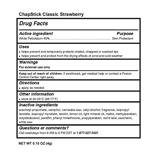 ChapStick Classic (1 Blister Pack of 3 Sticks, Strawberry Flavor) Skin Protectant Flavored Lip Balm Tube, 0.15 Ounce Each - Thumbnail 6