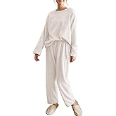 MEME XTRA Women's Ribbed Pajamas Set - Coral Fleece Long Sleeve Top and Pants Sleepwears with Relaxed Fit in Coral Velvet