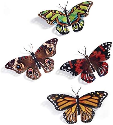 Set of 4 Metal Enameled Butterfly Hanging Wall Art, 13.5 Inches 8