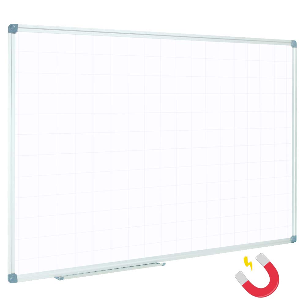 JILoffice Magnetic Dry Erase Planning Board, Grid Pattern White Board 36 x 24 Inch, Silver Aluminum Frame with Detachable Marker Tray for Office School and Home