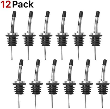 (12 Pack) Stainless Steel Classic Bottle Pourers w/ Tapered Spout with Dust Caps Covers(12+24)