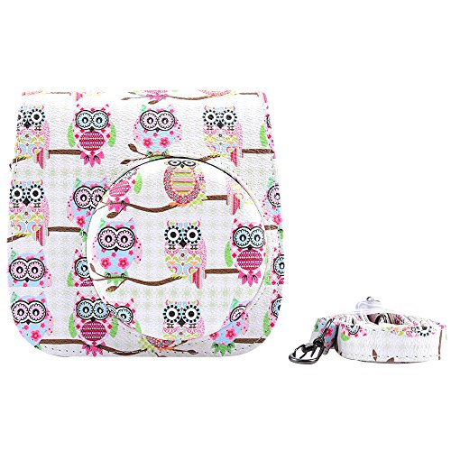 TurnRaise Fujifilm Instax Mini 8 Camera Case w/ Shoulder Strap for Fujifilm Instax Mini 8/ Mini 8s - Owl Pattern PU Leather