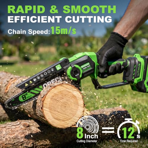 WORFCI 8-Inch Mini Chainsaw with 2Pcs Batteries&Charger, Brushless Cordless Chainsaws with Auto-Oiler, Electric Chain Saw Perfect Gardening Tools for Wood/Trees Pruning, Gifts for Men Women
