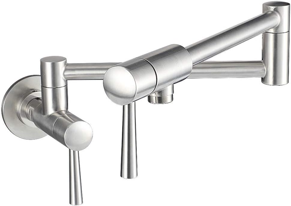 RUNTH Pot Filler Faucet Wall Mount Stainless Steel,with Stretchable Double Joint Swing Arms,Single Hole Two Handles Kitchen Stove Faucet