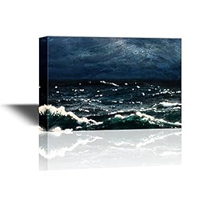Abstract Seascape at Night with The Moon Behind The Clouds
