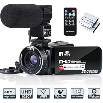 Video Camera Camcorder WiFi IR Night Vision FHD 1080P 30FPS YouTube Vlogging Camera Recorder 26MP 3.0'' Touch Screen 16X Digital Zoom Camcorder with Microphone,Remote and 2 Batteries