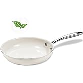 SAKAMOSH 8" Ceramic Frying Pan Nonstick, Small Skillet, Cooking Pan Non Toxic with Stay Cool Handle for Induction, Chef's Pan, PTFE & PFAS & PFOA Free, Dishwasher/Oven Safe, White