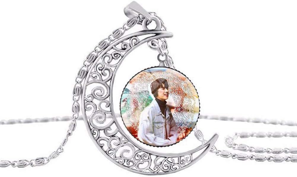 HuamaoJC KPOP Stray Kids Sweater Necklace Time Gem Half Moon Necklace Super Cute HD Picture Printing Pendant Necklace Boys Girls Hot Gifts for Fans Christmas Valentine's Day