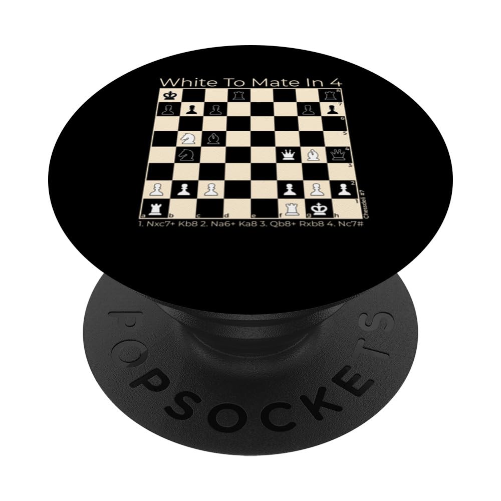 Chess Puzzle #7 White To Mate In 4 Find Smothered Checkmate PopSockets Swappable PopGrip
