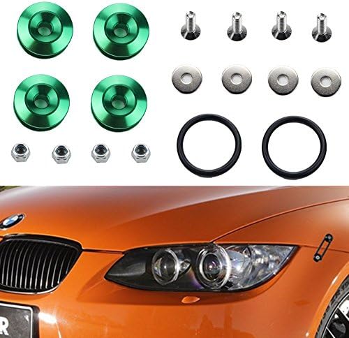 EVAPLUS Universal Aluminum JDM Quick Release Fasteners Kit - Front and Rear Car Bumpers Trunk Fender Hatch Lids Set (green)