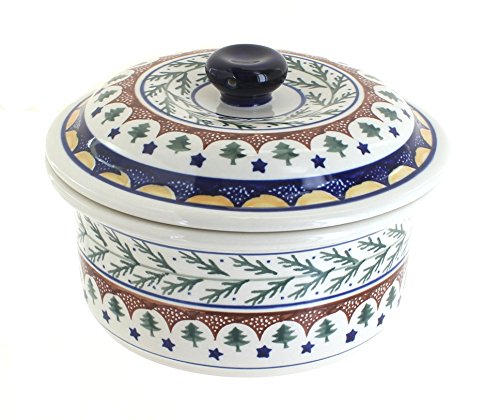 Click Here to See More Images Polish Pottery Evergreen Round Baker with Lid