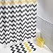mDesign Bathroom Shower Accessory Set - Includes Polyester Chevron Fabric Shower Curtain, Microfiber Bathroom Accent Rug, Plastic Wastebasket - Set of 3, Gray/Yellow/White