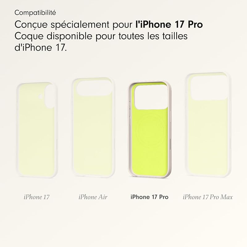Coque pour iPhone 17 Pro équipée MagSafe avec Commande de l'appareil Photo, Fini Mat, Doublure en Tissu Microfibre - Gris Gypse