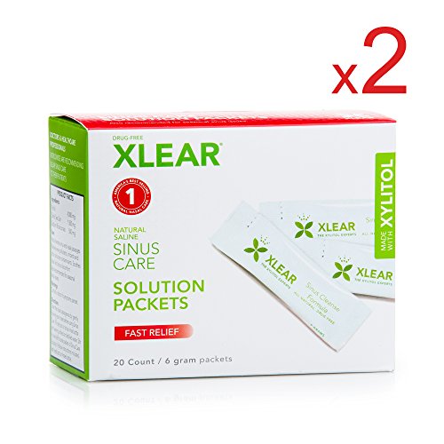 XLEAR Neti Pot Packets, 20 Count (2 Pack), Natural Salt and Xylitol Refill Solution - Immediate and Drug Free Relief From Congestion, Allergies, and Dry Sinuses- Total count: 40 Packets