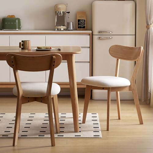 YESWOOD Set of 4 Solid Oak Dining Chairs, Ergonomic Backrest, Padded Chair for Dining Room, Kitchen, Living Room, Office, Bedroom, 47.5 x 55 x 78 cm, Natural Oak