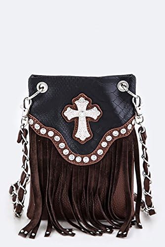 Ropes and Spurs Cross Fringe Cross-body Mini Bag (W1020) (Brown)