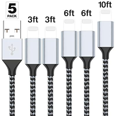 Lightning Cable Compatible with iPhone Xs/XR/X/8/8 Plus/7/7 Plus/6/6 Plus Charger 5Pack 3FT 3 FT 6FT 6FT 10FT to USB Syncing and Charging Cable Data Nylon Braided Cord Charger for iPhone and More