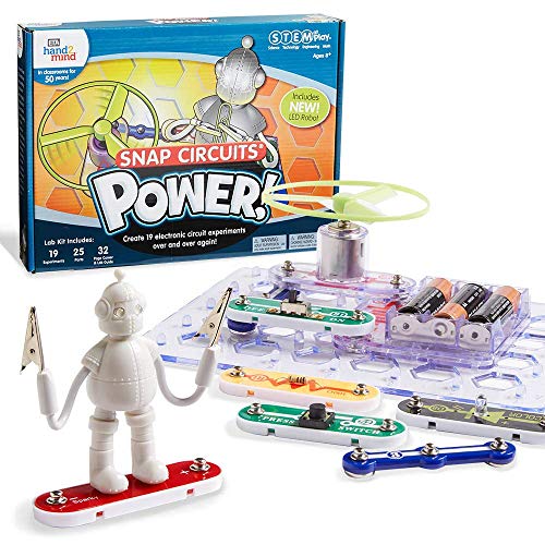 hand2mind Power Snap Circuits Electricity Science Kit for Kids 8-12, Kids Science Kit with Fact-Filled Guide, Create Snap Circuit Light and Coding for Kids, STEM Toys, 19 Science Experiments