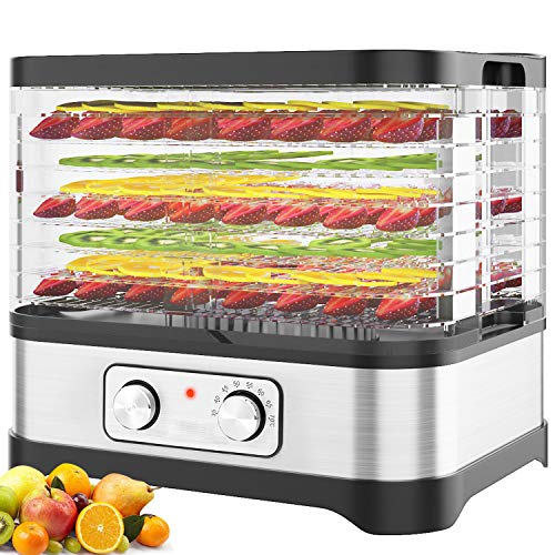 Food Dehydrator Machine - BPA Free Drying System With Nesting Tray - For Beef Jerky Preserving Wild Food and Fruit Vegetable Dryer in Home Kitchen(Button/400W-8Layer)