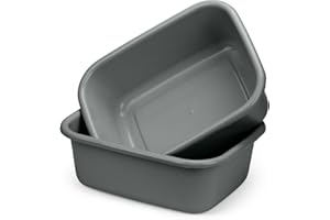 DecorRack 2 Plastic Wash Basins, Large 10 Quart Graduated Bucket, Portable Washbasin for Washing, Cleaning, Foot Bath, Dishes, Face Cleansing Bowl, Gray (2 Pack)
