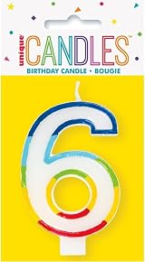 Unique Vibrant Rainbow Border Number 6 Birthday Candle 7x12cm view 3