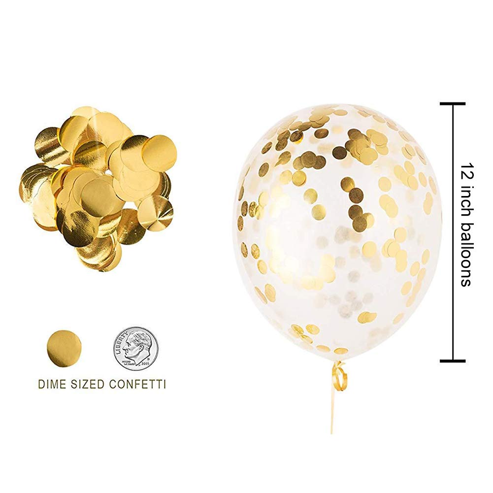 Conniecony Gold Confetti Balloons - 12 Inch Latex Party Balloons Filled Round Golden Foil Dot Great for Birthday Party,Baby Shower, Bridal Shower, Wedding, Christmas, Engagements