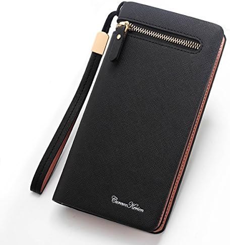 iLapland Womens Bifold Wallet Classic Clutch with Wrist Strap Synthetic Leather Long Wallet Card Holder Purse Handbag for Apple iPhone 7 Plus / iPhone 6s Plus, Samsung S7 and other Smartphones (Black)