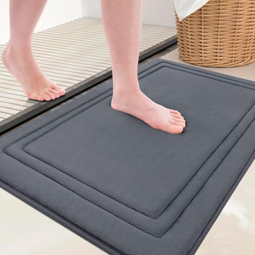 AMROAH 50x80cm Bath Mat Foam Sponge Anti-Slip Absorbent Washable, Comfortable Super Soft Bathroom Rug Machine Wash Dry Quickly for Bathroom Floor Tub Shower Toilet Door Home Bedroom