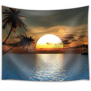 Palm Trees Framing The Sunset and Reflection Over The Ocean - Fabric Tapestry, Home Decor - 51x60 inches
