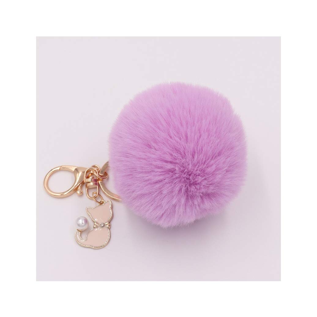 LivelyBuy Purple Cat Keychain Cute Pompom Plush Animal bag Lovely Keyring Women Gift
