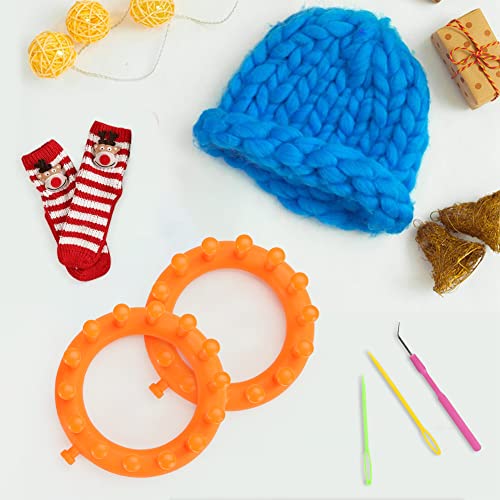 VGOODALL Round Knitting Loom Set Circular Loom Set with 2 Rolls Acrylic Yarn for Hat Scarf Shawl Sweater Sock Knitter