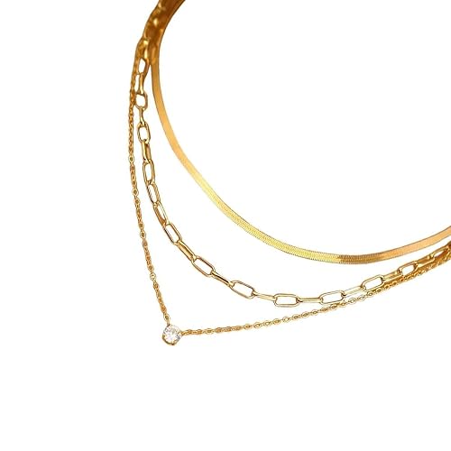 Peysaitr Layered Pendant Necklace,Gold Snake Chain,Choker,Flat Chain Necklaces,Jewellery,Gold Necklace Jewellery Set,Round Solitaire Pendant Necklaces for Women and Girls