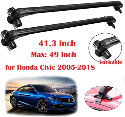 Yiyai Aluminium Car Roof Rack 41.3 Inch Car Cross Bar for Honda Civic 2005-2018 Without Rails Lockable Anti-Theft Design Lower Wind Noise Luggage Carrier (Pack of 2)