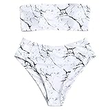 Mzeazrk Two Pieces Women's Strapless Marble Bandeau Print Bathing Suits Bikini Sets Good Elasticity