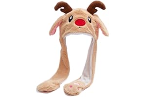 Kids Christmas Winter Hat Cap Moving Jumping Ears Animal Plush Hat with Ear Flap for Boys Girls