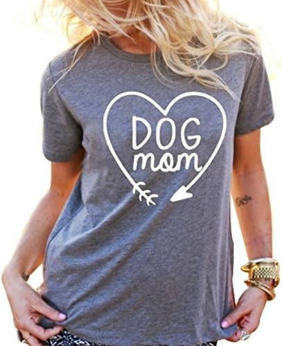 JINTING Dog Mom Tee Shirts for Women Short Sleeve Letter Print Funny Cute Graphic Mom Tee Shirt with Funny Saying