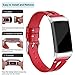Maledan Bands Compatible for Fitbit Charge 3 and Charge 3 SE Fitness Activity Tracker, Slim Genuine Leather Band Replacement Accessories Strap for Charge3 Special Edition, Women Men, Large, Red