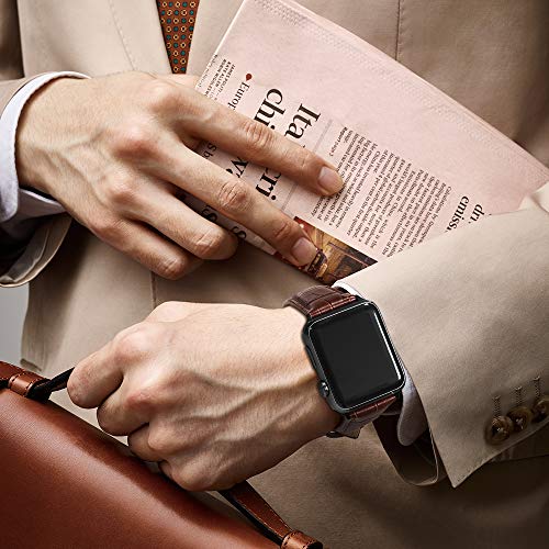 MARGE PLUS Compatible with Apple Watch Band 44mm 42mm, Alligator Grain Calf Genuine Leather Strap Replacement for iWatch Series 5/4/3/2/1 Sport and Edition, Brown
