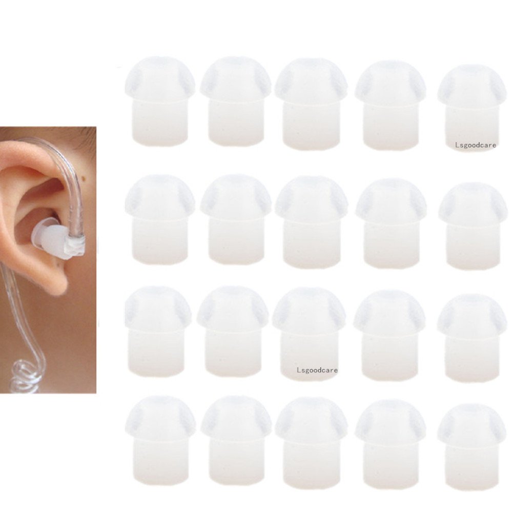 Lsgoodcare Silicone Rubber Replacement Mushroom EarTips Earbud Compatible for Motorola Kenwood Icom Yaesu Baofeng HYT Midland Cobra Radio Surveillance Acoustic Tube Earpiece Headset