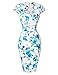 Womens Cap Sleeve Floral Vintage Dress Summer Swing Dresses White Blue(M)