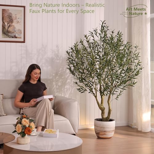 Verinatural Olive Tree Artificial Indoor 8ft - UV Resistant Large Fake Plants - Realistic Faux Olive Tree in Pot - Tall Artificial Plants Outdoor for Home, Patio, Living Room, Office Decor,VN138
