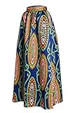 Women's Abstract Floral African Printed Pleated Maxi Long Dress Skirt X-Large