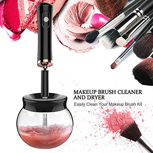 GTESCO Makeup Brush Cleaner Dryer Electric Automatic Cosmetic Brush Cleaning Device Tools Kit Machine Spinner 360º Rotation with 8 Rubber Fit All Size Brushes