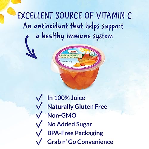 Dole Papaya Mango In 100 Fruit Juice, Gluten Free Healthy Snack, 4 Oz