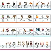 12 Pcs Alphabet Bulletin Board Set, ABC Number Line for Classroom Wall | Pre-kindergarten Classroom Decor, Back to School Learning Posters for Kids Playroom Nursery Multicolor Animal Theme 13"x6.7"