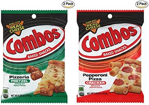 COMBOS Pepperoni Pizza Cracker & Pizzeria Cracker Baked Snacks, 6.3-Ounce Bag (Pack of 2 and 2)