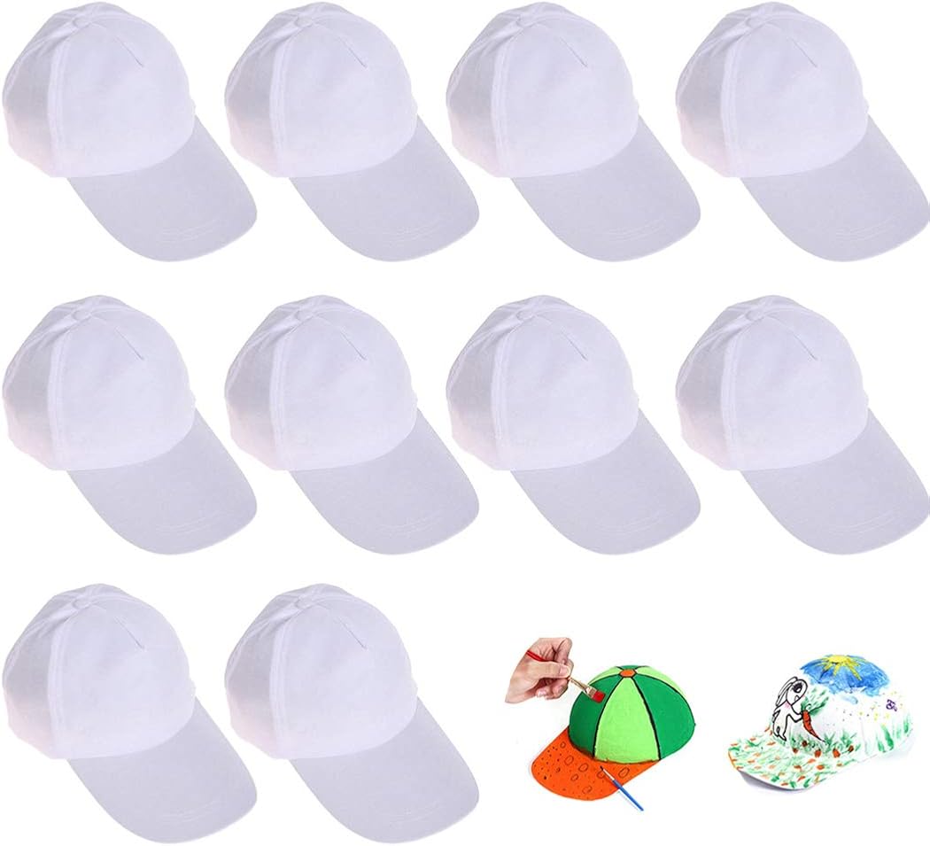 Joyibay DIY Kids Baseball Caps, 15PCS Kids Hats Creative Blank Art Painting Caps, Casual Beach Sun Hats for Outdoor Sports White