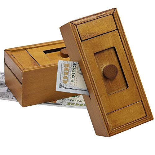 ATDAWN Puzzle Gift Case Box with Secret Compartments, Wooden Money Box to Challenge Puzzles