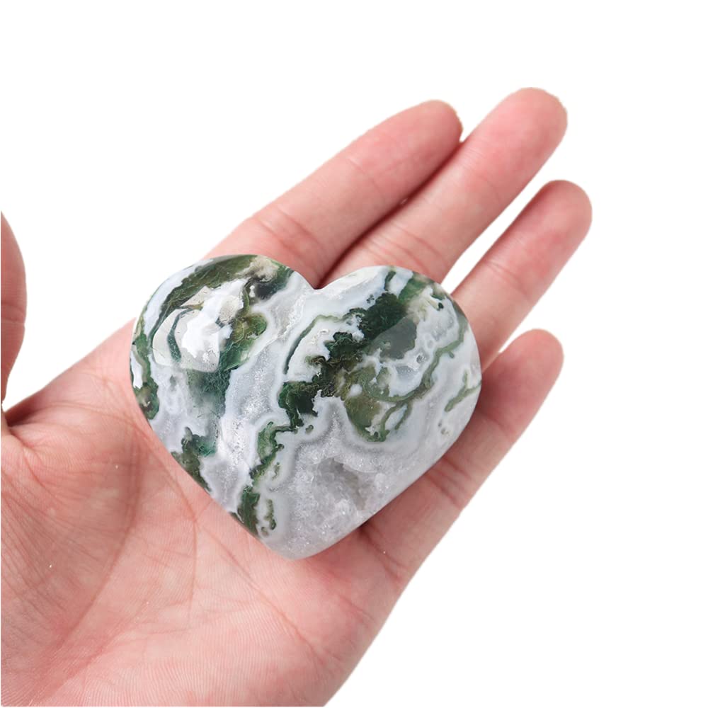 Natural Moss Agate Crystal Heart Shape Gemstones Crystal Carving Crafts Palm Stone Tumbled Polished Chakra Stone Worry Stone DIY Jewelry Making