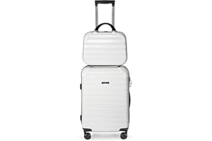 FEYBAUL Hard Case Luggage 2 Piece Sets Carry On Luggage Lightweight With Spinner Wheels Rolling Suitcase 22x14x9 Airline Approved PC+ABS TSA Lock Hardshell Travel Size Hardside (White, 2 -Piece Set(14/20))